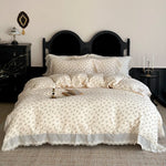 Bedding Set Breathable Cotton Muslin Bow Print Ruffle Trim