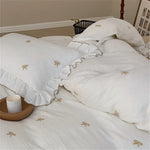Bedding Set Breathable Cotton Muslin Bow & Ruffle Trim