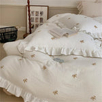 Bedding Set Breathable Cotton Muslin Bow & Ruffle Trim