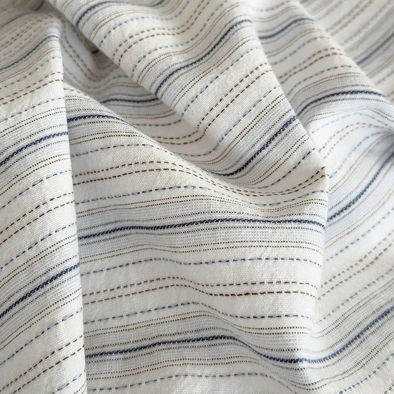 Bedding Set Breathable Cotton Muslin Reversible Fine Stripe Four Piece