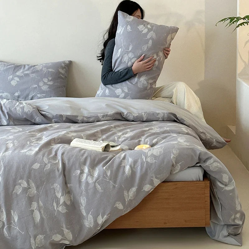 Bedding Set Breathable Cotton Percale Reversible Leaf Print