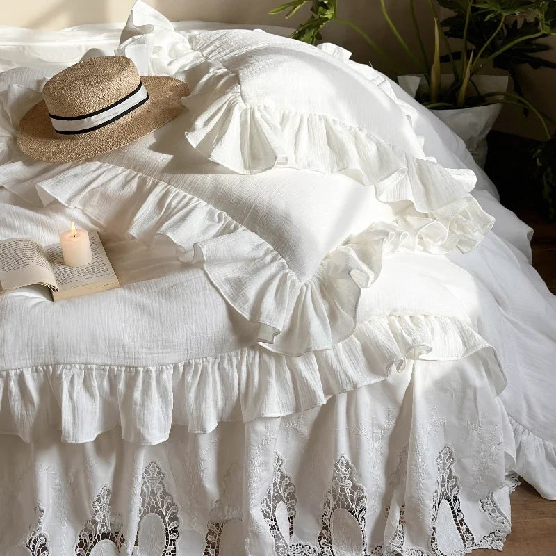 Bedding Set Breathable Cotton Percale Ruffle & Lace