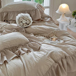 Bedding Set Breathable Cotton Percale Ruffled & Pompom Trim