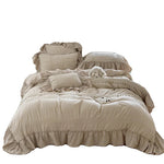 Bedding Set Breathable Cotton Percale Ruffled & Pompom Trim