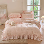 Bedding Set Breathable Cotton Percale Ruffled & Pompom Trim