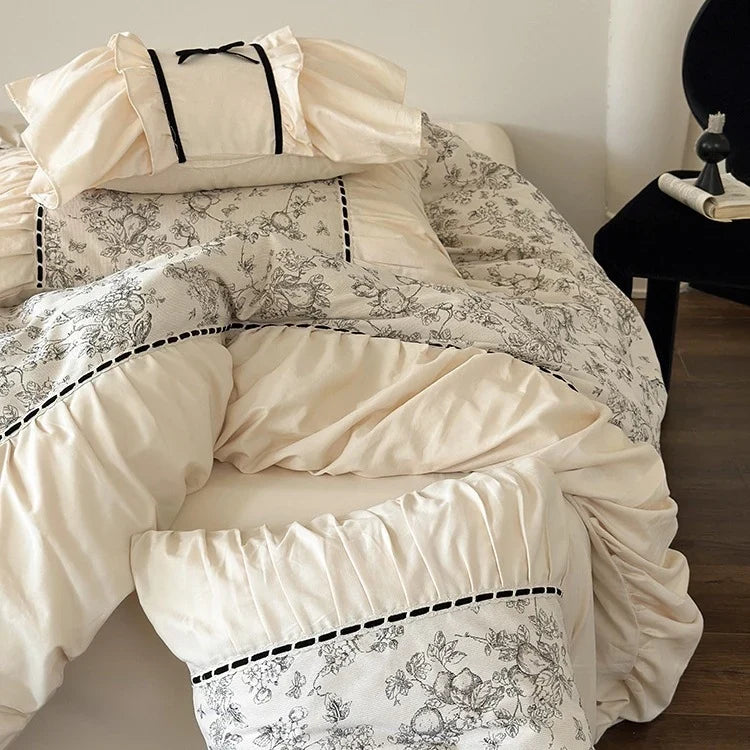 Bedding Set Breathable Cotton Percale Toile Print 4-Piece