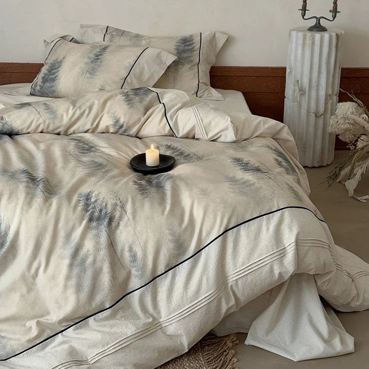 Bedding Set Breathable Cotton Percale Watercolor Fern 4-Piece