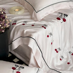 Bedding Set Breathable Cotton Satin Cherry Embroidery
