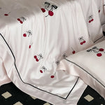 Bedding Set Breathable Cotton Satin Cherry Embroidery