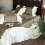 Bedding Set Breathable Cotton Satin Embroidered Rose Ruffled Skirt