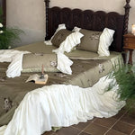 Bedding Set Breathable Cotton Satin Embroidered Rose Ruffled Skirt