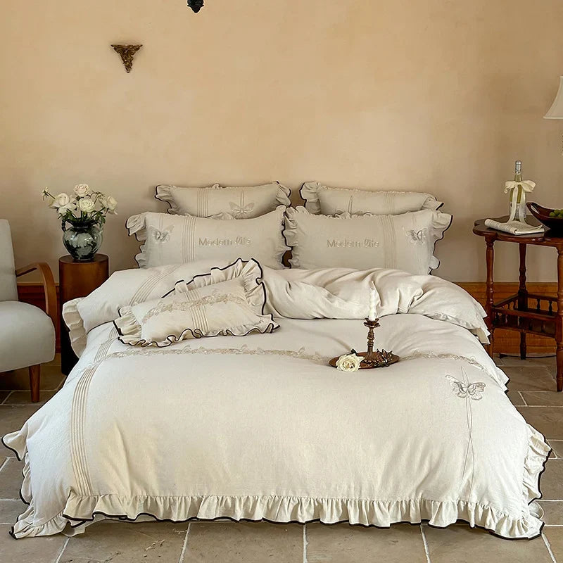 Bedding Set Breathable Cotton Satin Embroidered Set of 4
