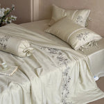 Bedding Set Breathable Cotton Satin Floral Embroidery 4-Piece