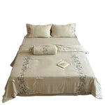 Bedding Set Breathable Cotton Satin Floral Embroidery 4-Piece