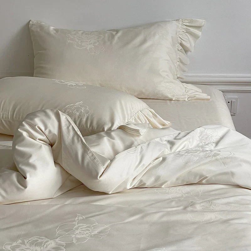 Bedding Set Breathable Cotton Satin Floral Jacquard