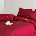 Bedding Set Breathable Cotton Satin Gold Embroidered
