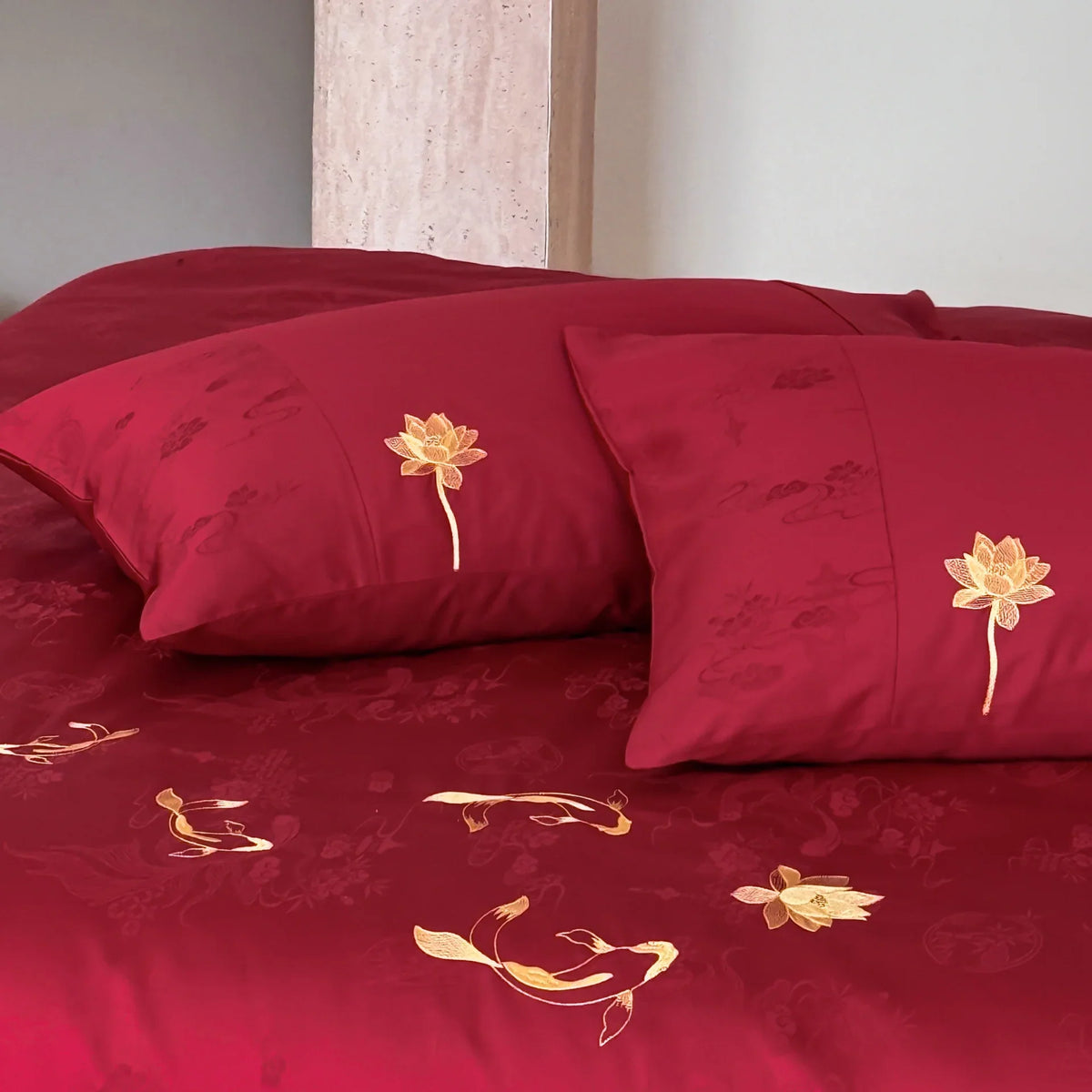 Bedding Set Breathable Cotton Satin Gold Embroidered