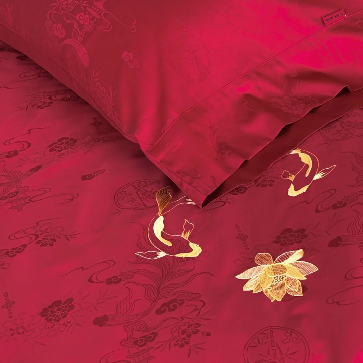 Bedding Set Breathable Cotton Satin Gold Embroidered