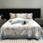 Bedding Set Breathable Cotton Satin Watercolor Floral & Ruffle Trim