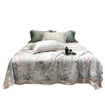 Bedding Set Breathable Cotton Satin Watercolor Floral & Ruffle Trim