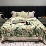 Bedding Set Breathable Cotton Satin Watercolor Floral & Ruffle Trim