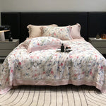 Bedding Set Breathable Cotton Satin Watercolor Floral & Ruffle Trim