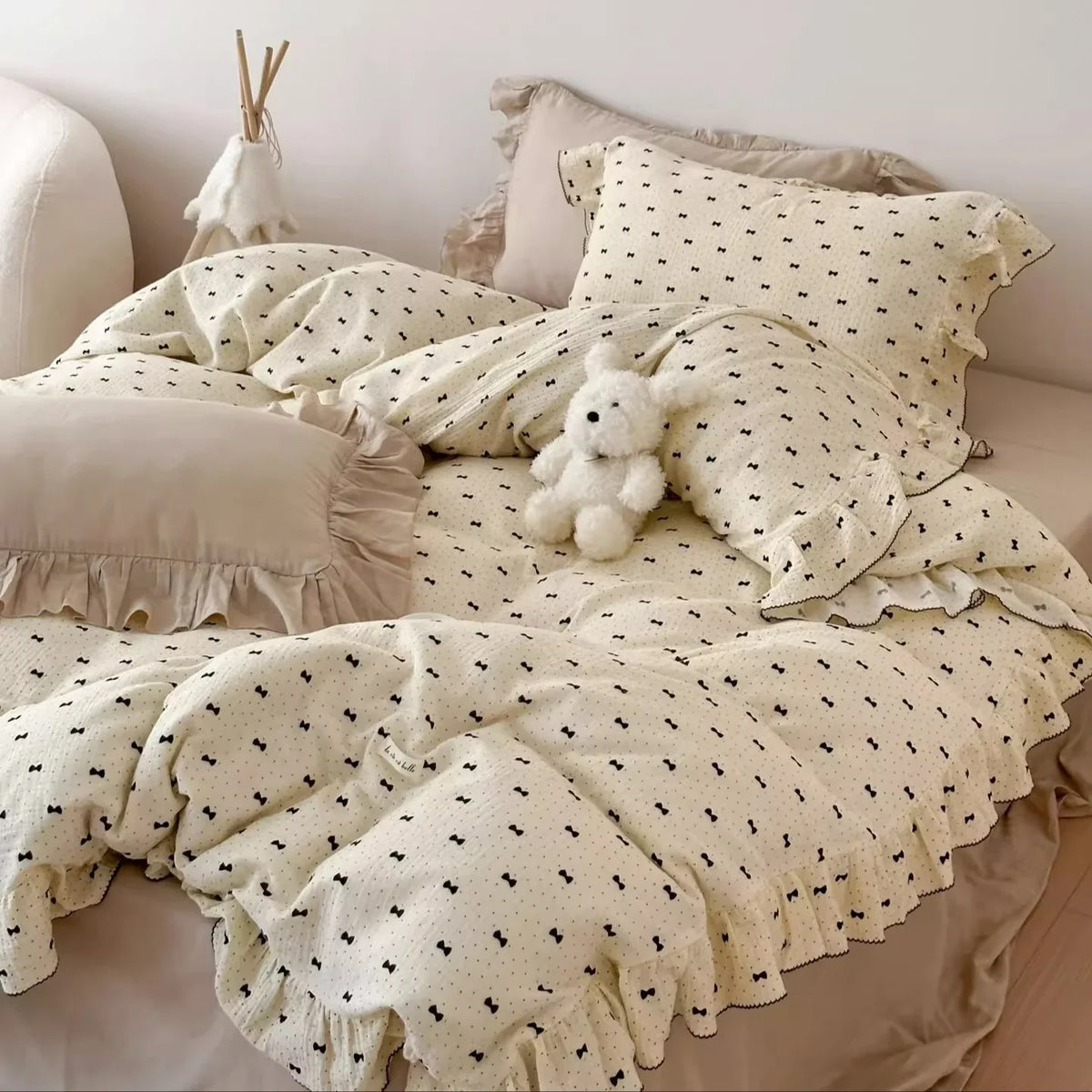 Bedding Set Breathable Double-Layer Cotton Gauze Ruffled Trim