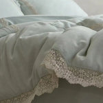 Bedding Set Breathable Linen-Look Crochet Lace Trim