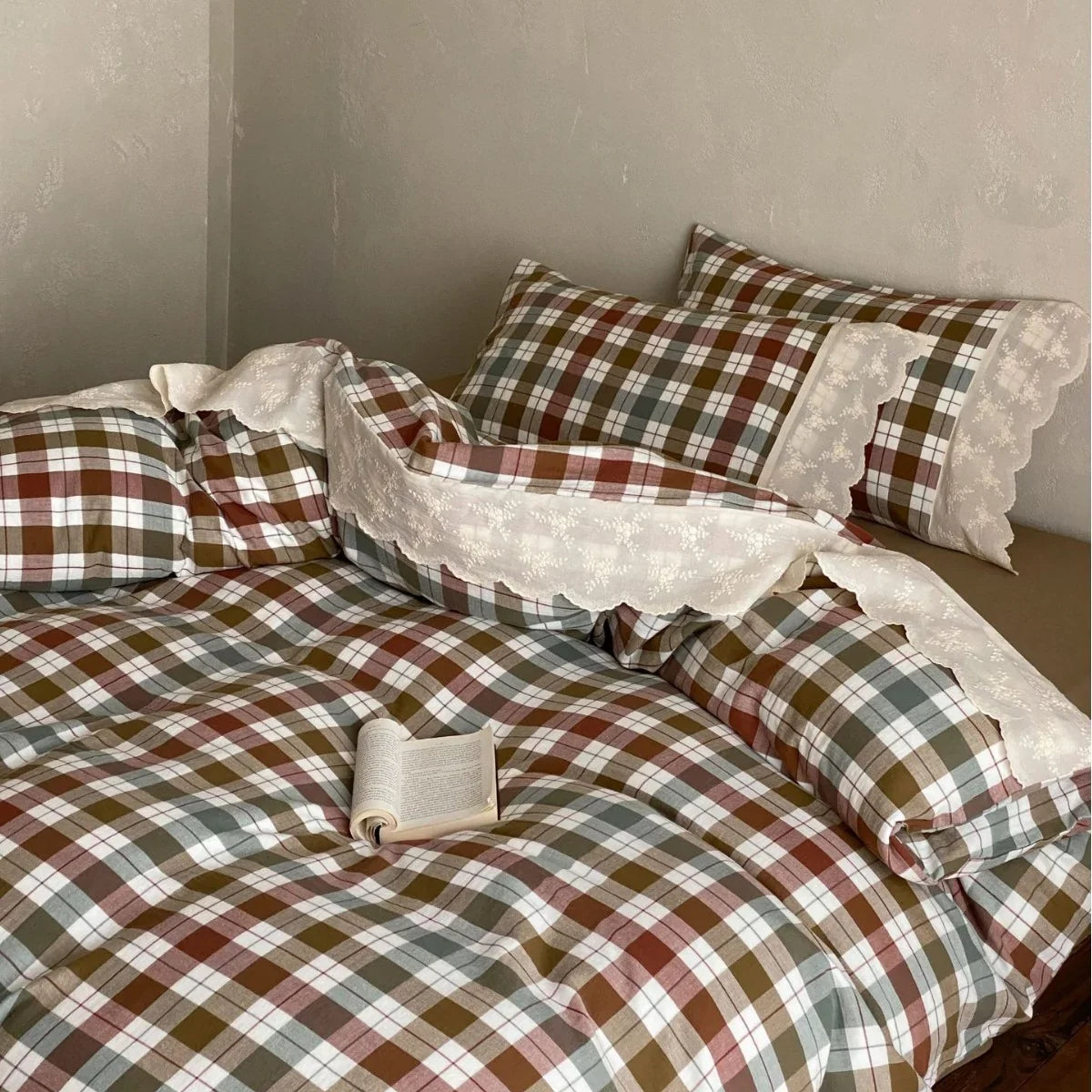 Bedding Set Breathable Soft-Washed Cotton Lace Trim
