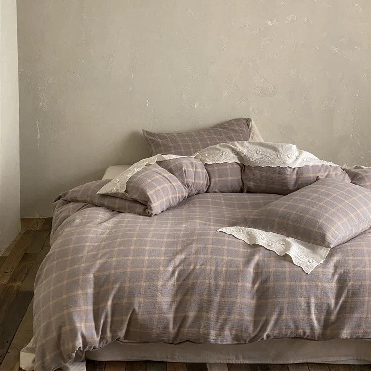 Bedding Set Breathable Soft-Washed Cotton Lace Trim
