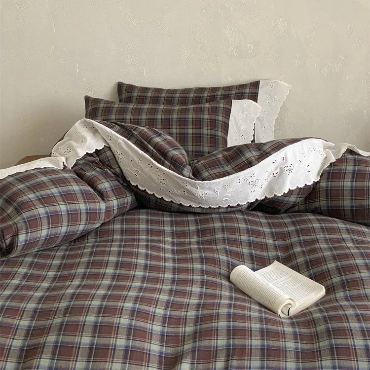 Bedding Set Breathable Soft-Washed Cotton Lace Trim