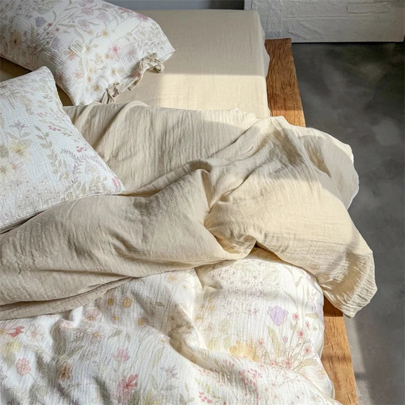 Bedding Set Breathable Washed Cotton Gauze Tie Ribbons