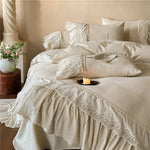 Bedding Set Breathable Washed Linen Blend Ruffle & Lace