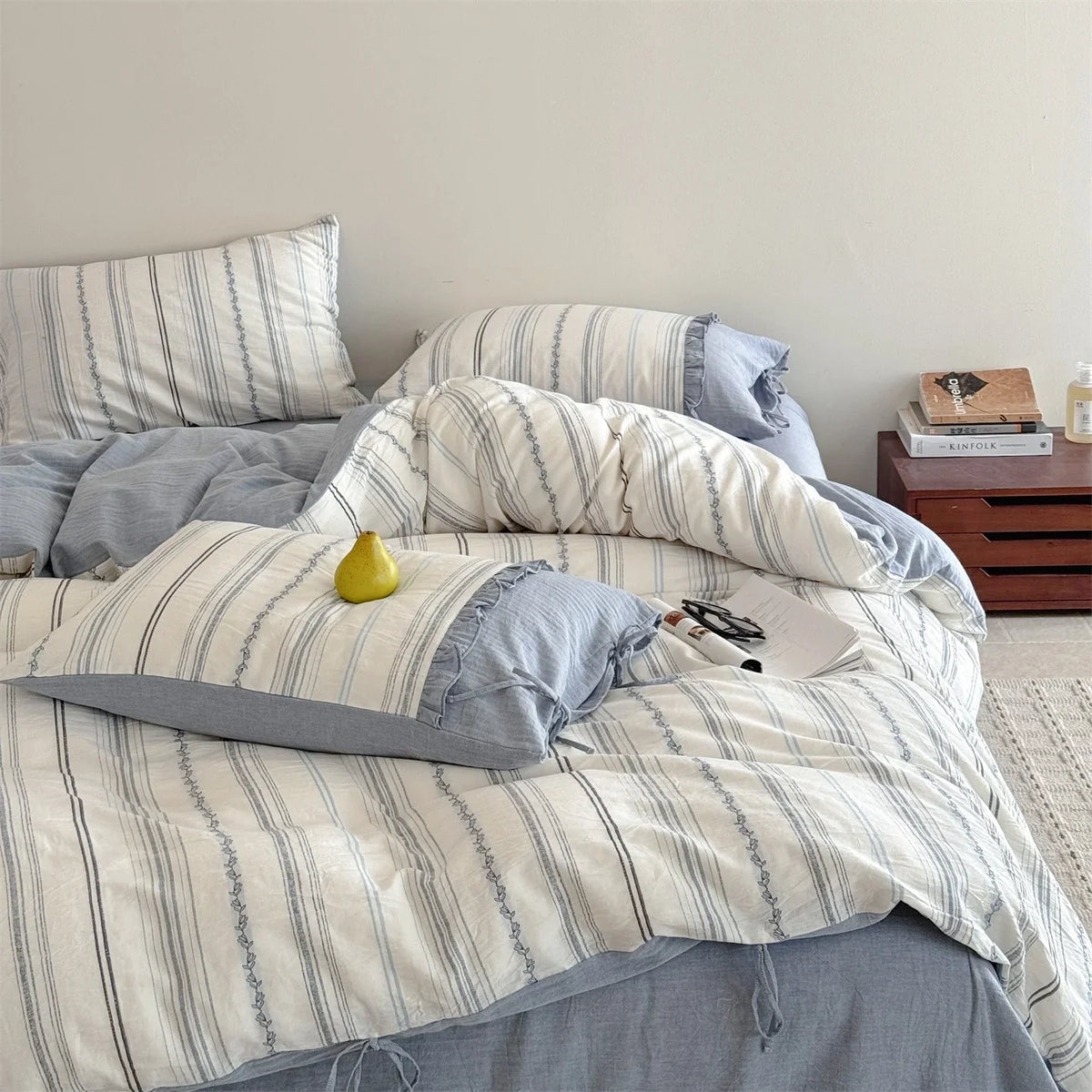Bedding Set Breathable Washed Linen-Cotton Tie Pillowcases
