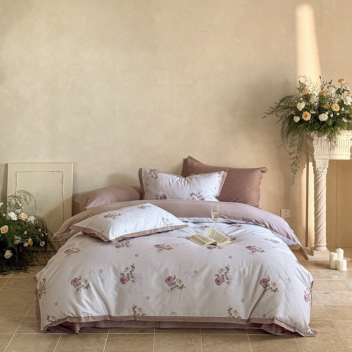 Bedding Set Breathable Woven Floral Watercolor 4-Piece