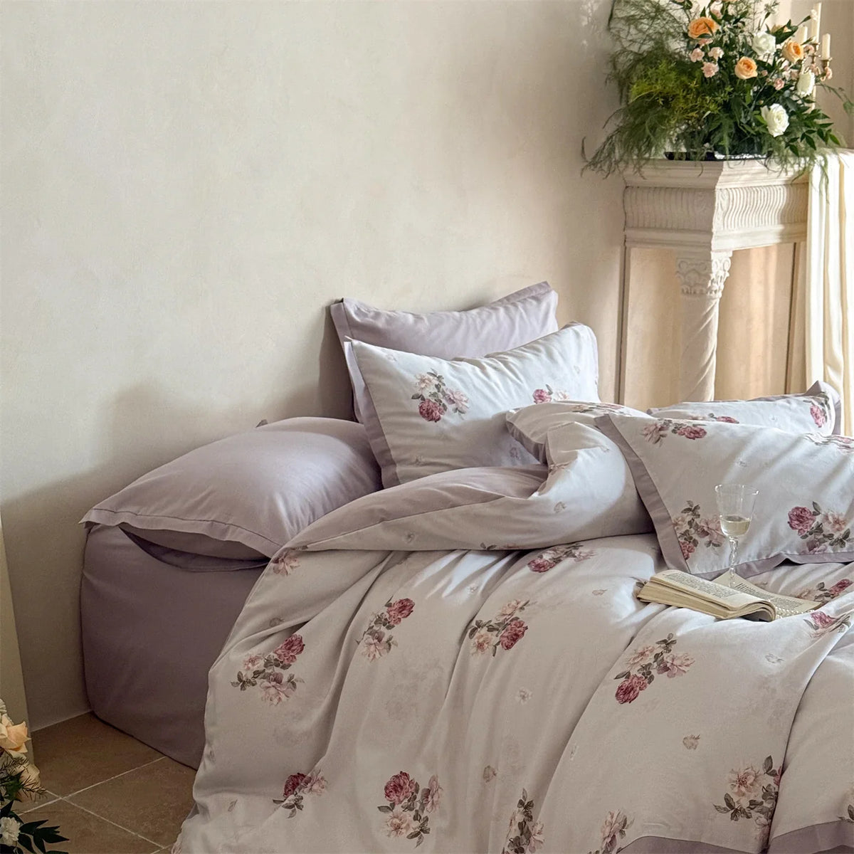 Bedding Set Breathable Woven Floral Watercolor 4-Piece