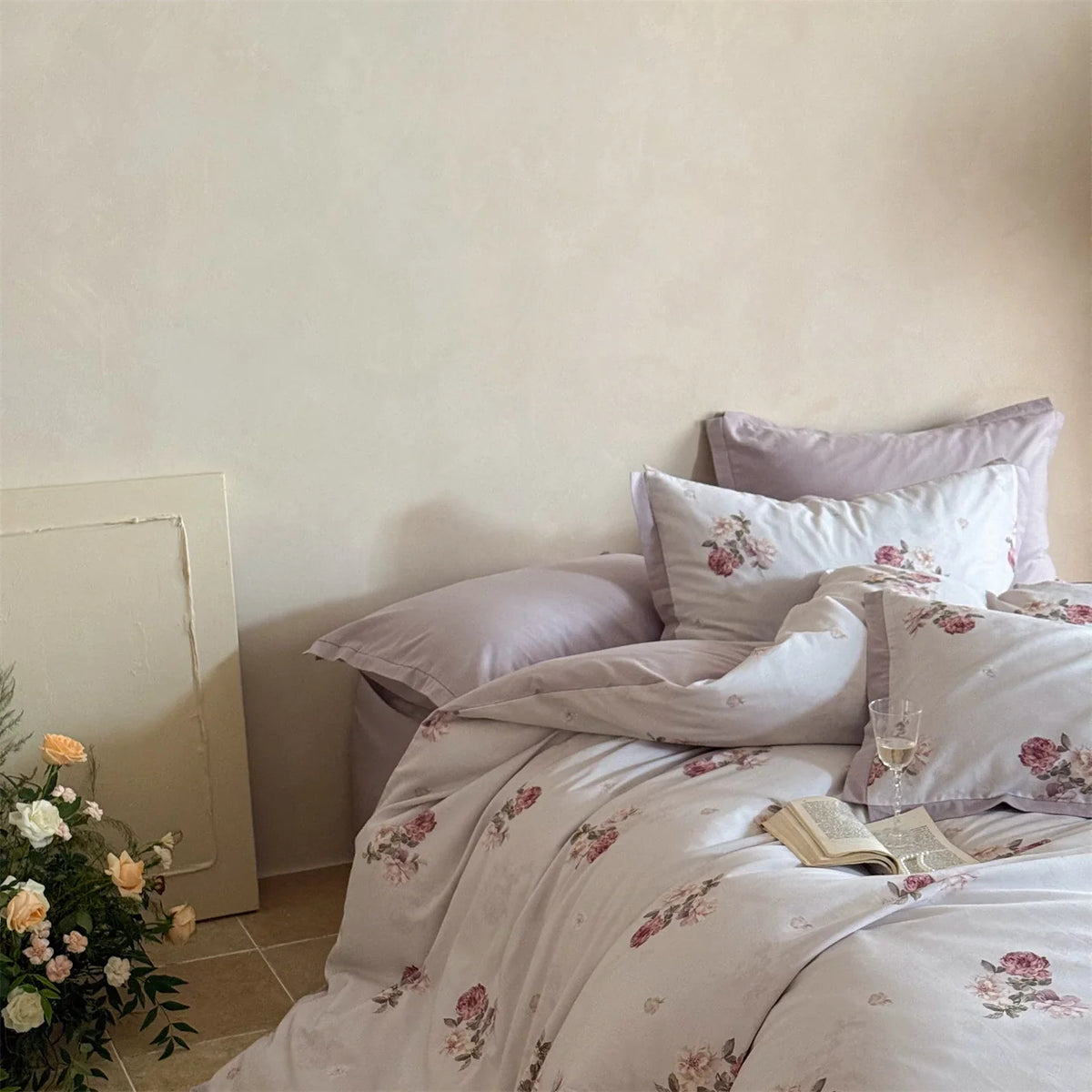 Bedding Set Breathable Woven Floral Watercolor 4-Piece