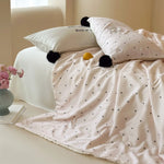 Bedding Set Cooling Satin Polka Dot & Pom-Pom Tassels