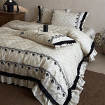 Bedding Set Cotton Blend Floral Embroidery 4 Piece