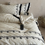 Bedding Set Cotton Blend Floral Embroidery 4 Piece