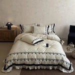 Bedding Set Cotton Blend Floral Embroidery 4 Piece