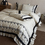 Bedding Set Cotton Blend Floral Embroidery 4 Piece