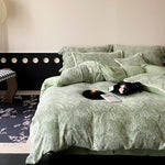 Bedding Set Cotton Blend Jacquard Raised Leaf Reversible