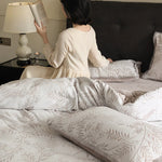 Bedding Set Cotton Blend Jacquard Raised Leaf Reversible