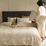 Bedding Set Cotton Blend Jacquard Raised Leaf Reversible