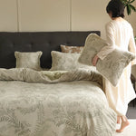 Bedding Set Cotton Blend Jacquard Raised Leaf Reversible