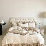 Bedding Set Cotton Blend Quilted Jacquard & Ruffle Trim