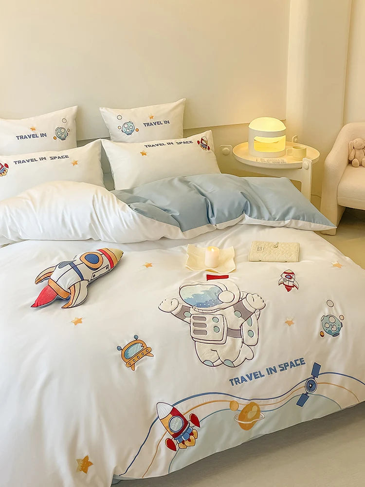 Bedding Set Cotton Blend Reversible Space Design