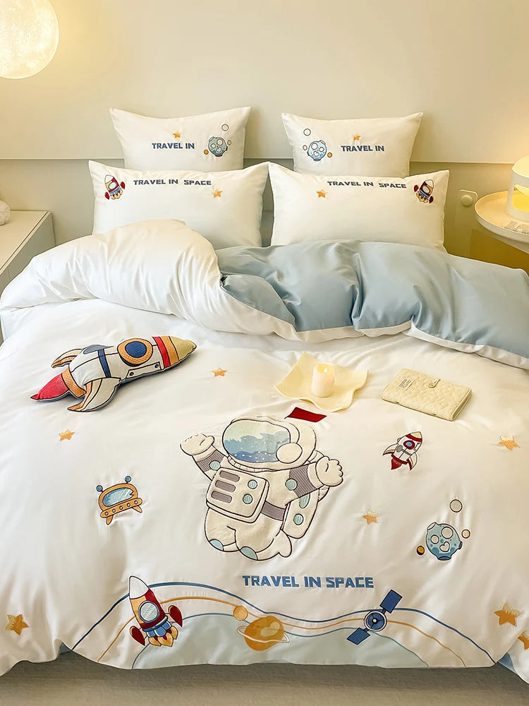 Bedding Set Cotton Blend Reversible Space Design