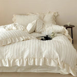 Bedding Set Cotton Blend Ribbed & Ruffled 4-Piece